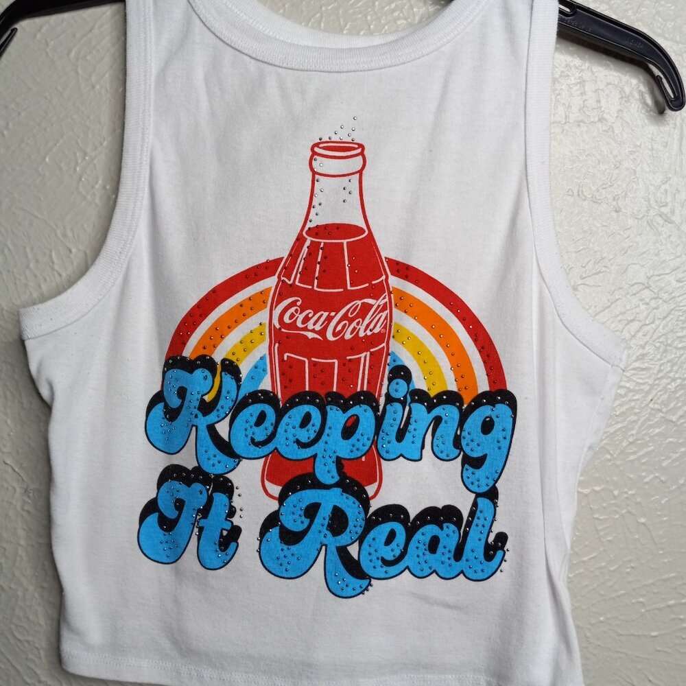 Coca-Cola Retro Rainbow Graphic Cropped Tank Top Sleeveless Medium - Picture 2 of 6